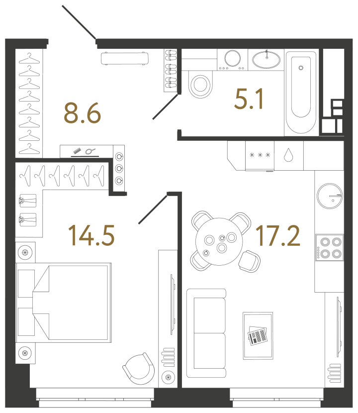 1-комнатная 45.4 м², 2 этаж, 28 602 000 руб.