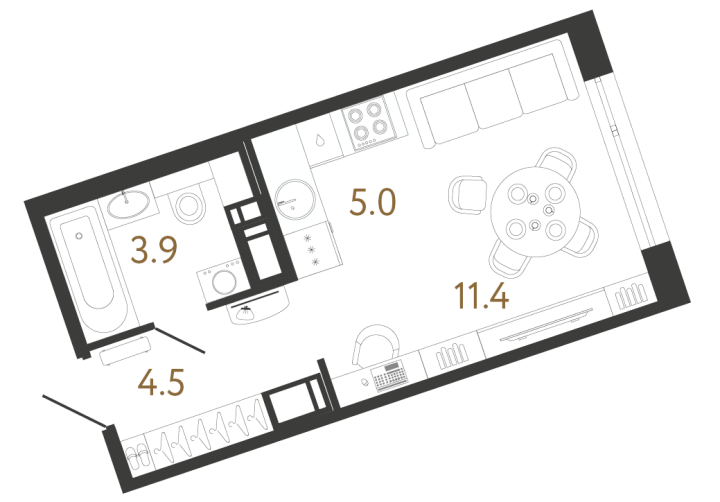Студия 24.8 м², 6 этаж