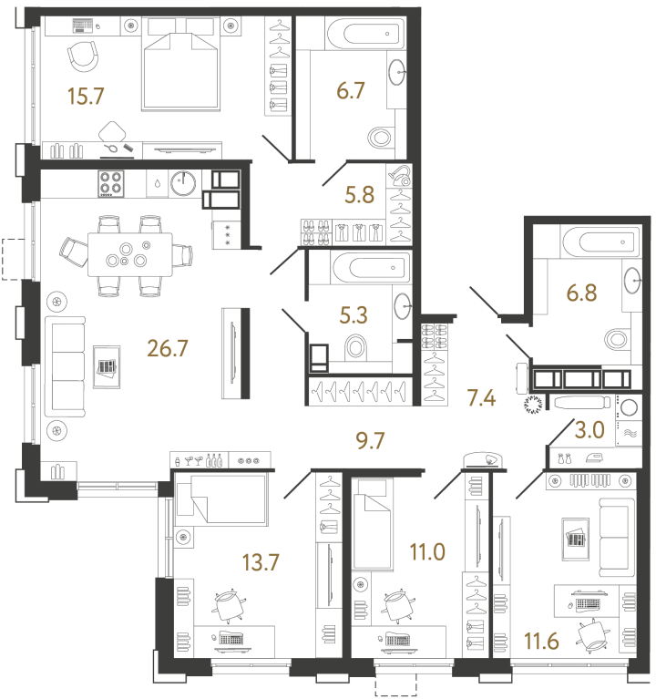 4-комнатная 123.4 м², 23 этаж, 34 111 968 руб.