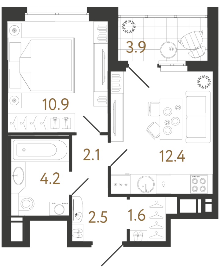 1-комнатная 33.6 м², 10 этаж, 16 247 136 руб.