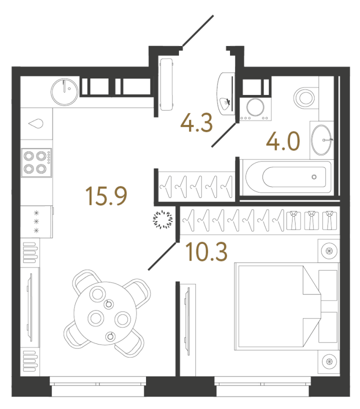 1-комнатная 34.5 м², 12 этаж, 9 698 374 руб.