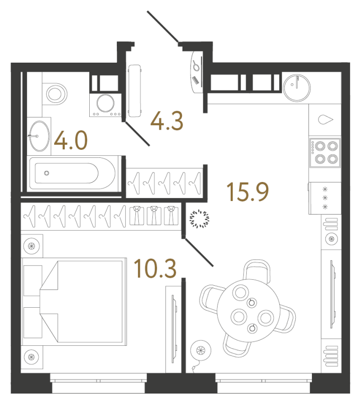 1-комнатная 34.5 м², 4 этаж, 9 222 968 руб.