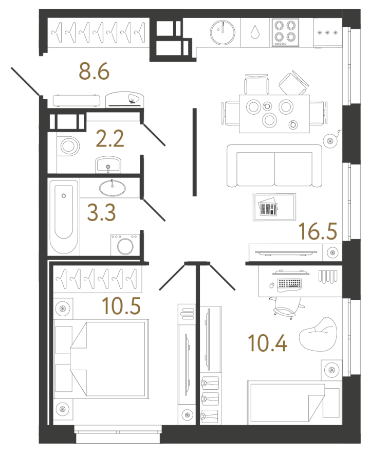 2-комнатная 51.5 м², 4 этаж, 13 248 081 руб.