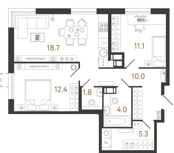 2-комнатная 63.3 м², 4 этаж, 18 080 056 руб.