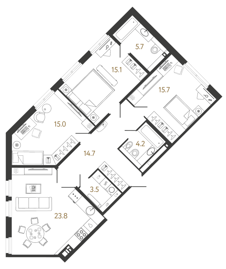 3-комнатная 97.7 м², 2 этаж, 40 177 531 руб.