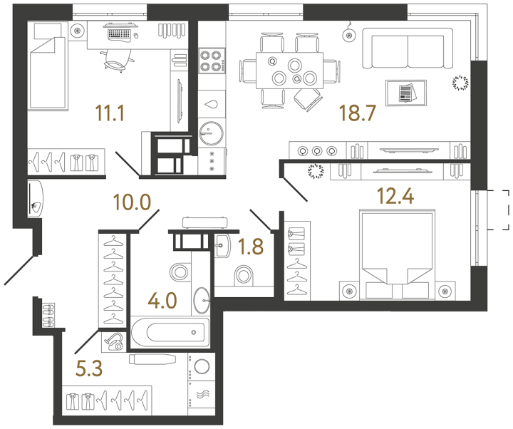 2-комнатная 63.3 м², 12 этаж, 16 316 721 руб.