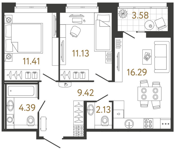 2-комнатная 54.77 м², 2 этаж, 12 450 815 руб.