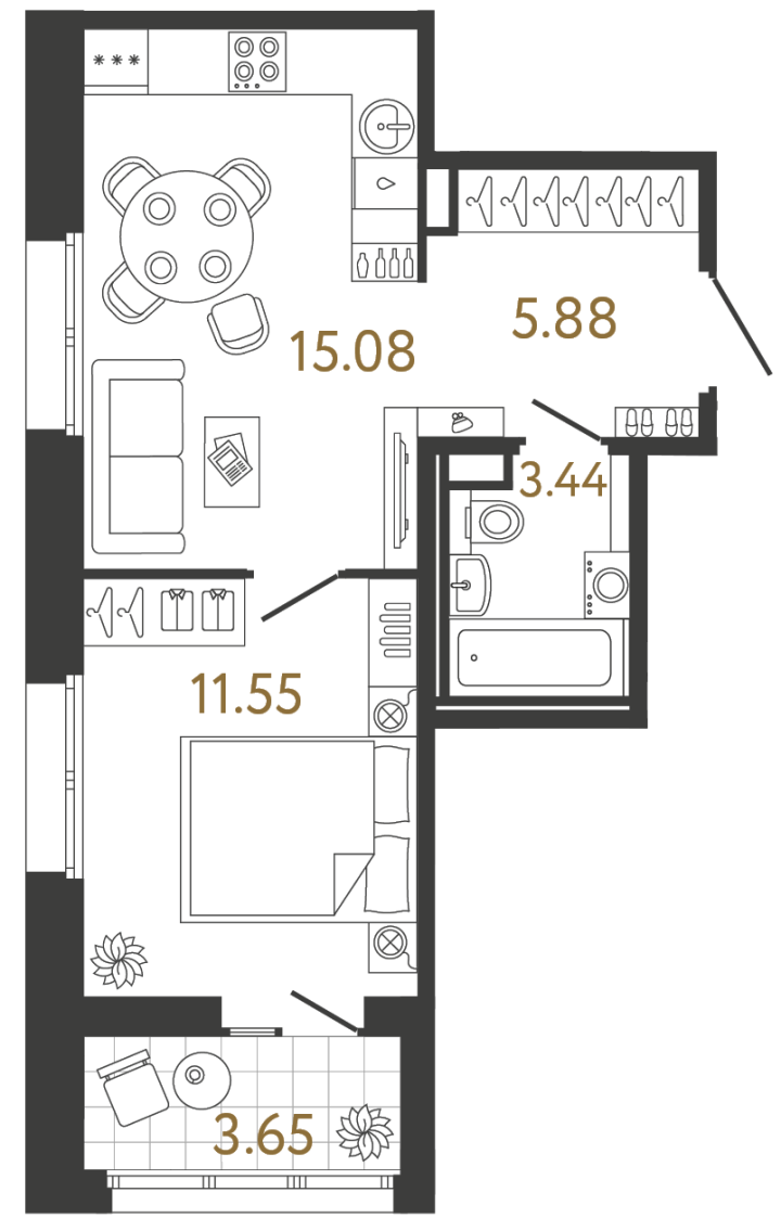 1-комнатная 35.95 м², 2 этаж, 8 664 610 руб.