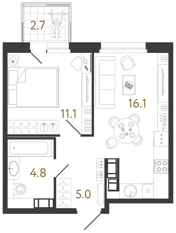 1-комнатная 37 м², 4 этаж, 12 750 000 руб.