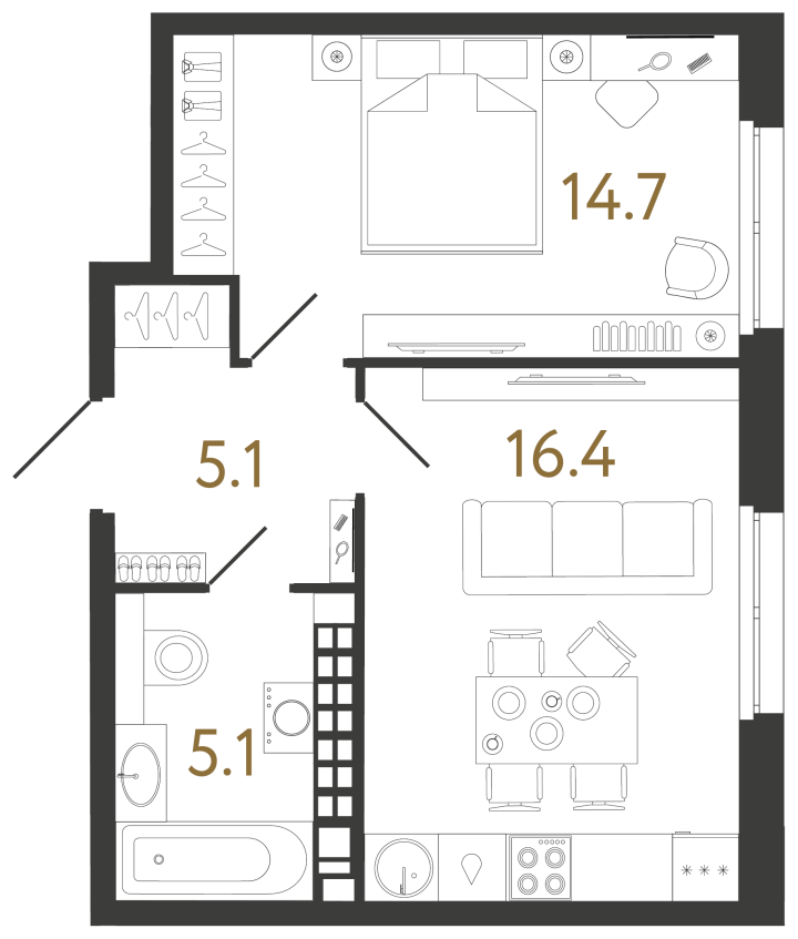 1-комнатная 41.3 м², 8 этаж, 26 019 000 руб.