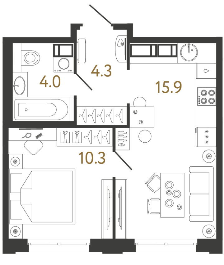 1-комнатная 34.5 м², 4 этаж, 10 564 659 руб.