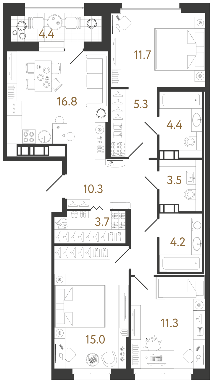 3-комнатная 86.2 м², 10 этаж, 31 011 364 руб.