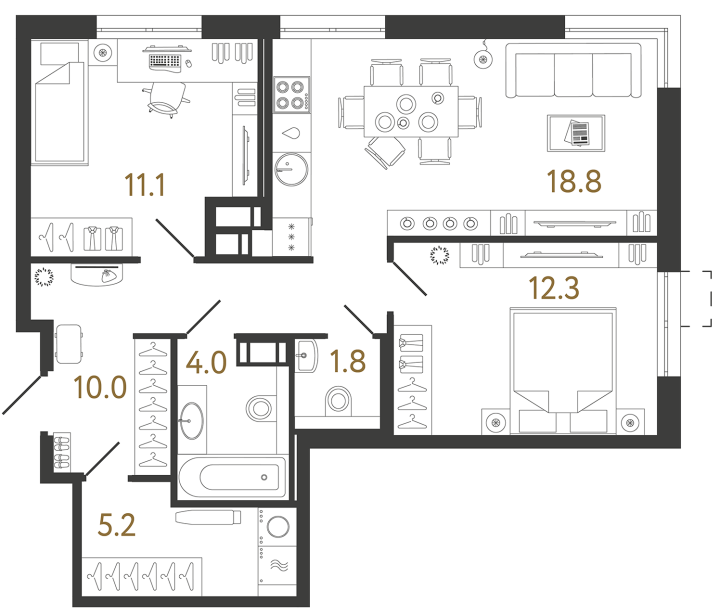 2-комнатная 63.2 м², 12 этаж, 18 402 386 руб.