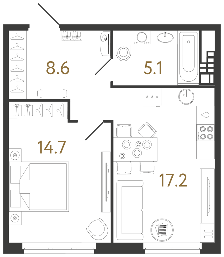 1-комнатная 45.6 м², 4 этаж, 28 728 000 руб.