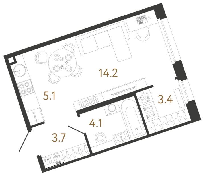 Студия 30.5 м², 5 этаж