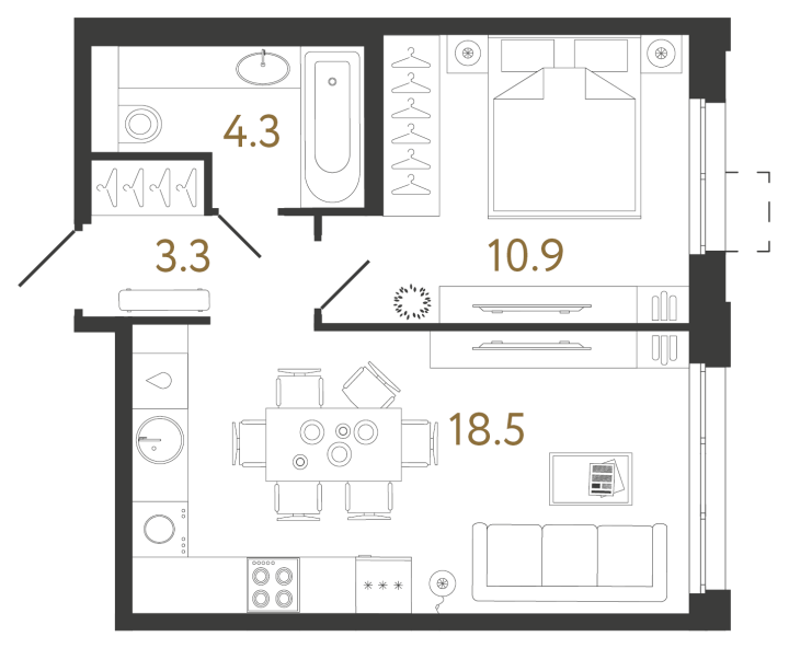 1-комнатная 37 м², 2 этаж, 9 474 849 руб.