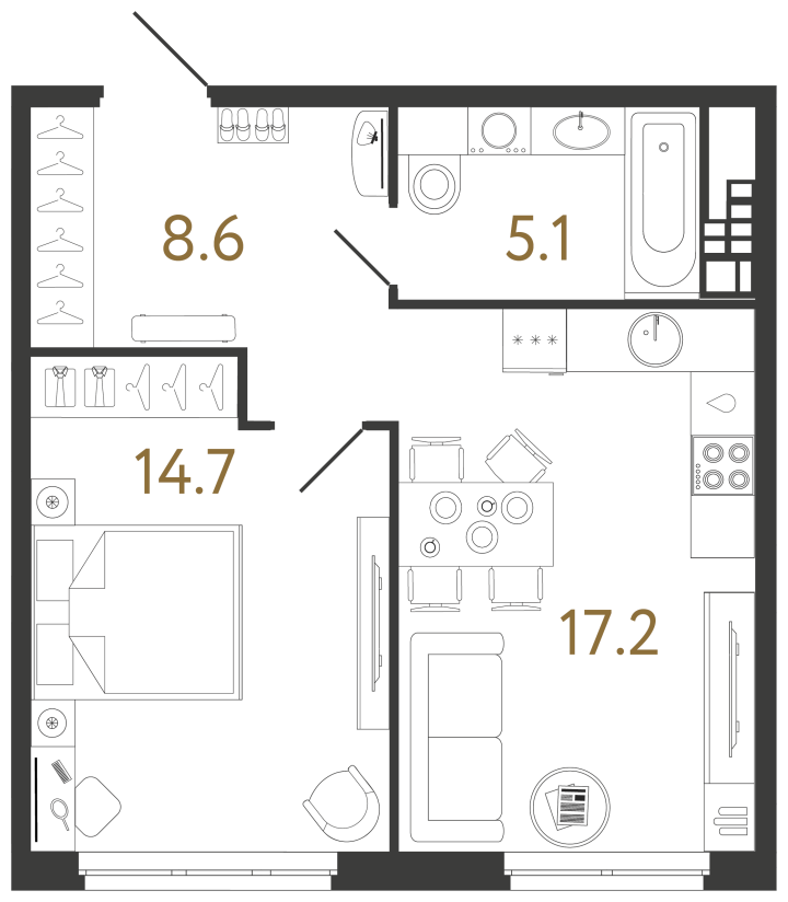 1-комнатная 45.6 м², 4 этаж, 28 728 000 руб.
