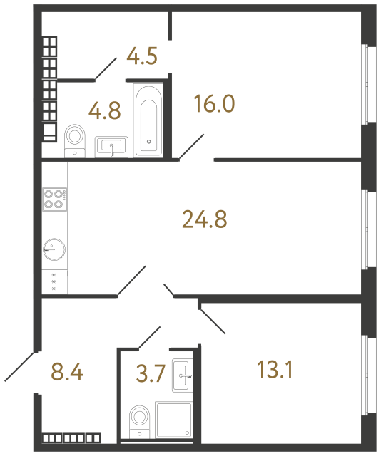 Двухкомнатная квартира №142 в ЖК Визионер - 75.3 м²