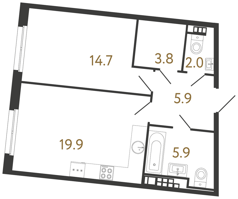 Однокомнатная квартира №183 в ЖК Визионер - 52.2 м² - №2