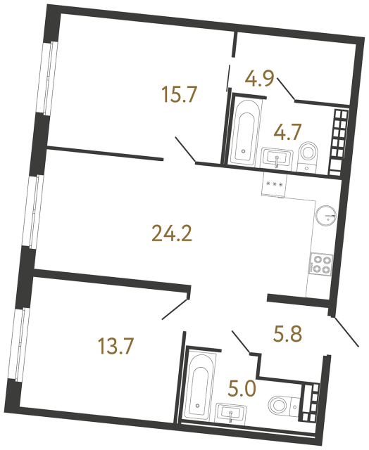 Двухкомнатная квартира №196 в ЖК Визионер - 74 м²