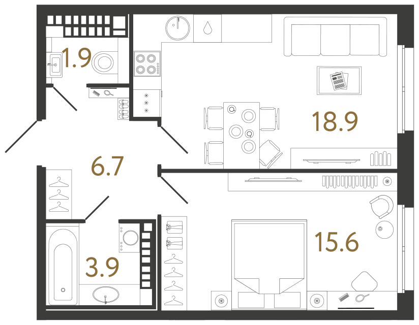 Однокомнатная квартира №137 в ЖК Визионер - 47 м²