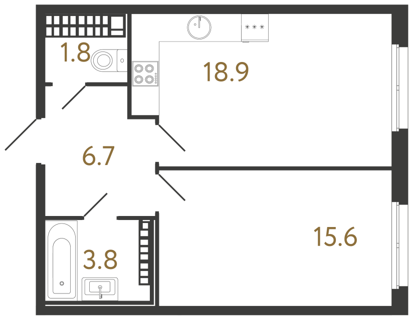 Однокомнатная квартира №143 в ЖК Визионер - 46.8 м² - №2