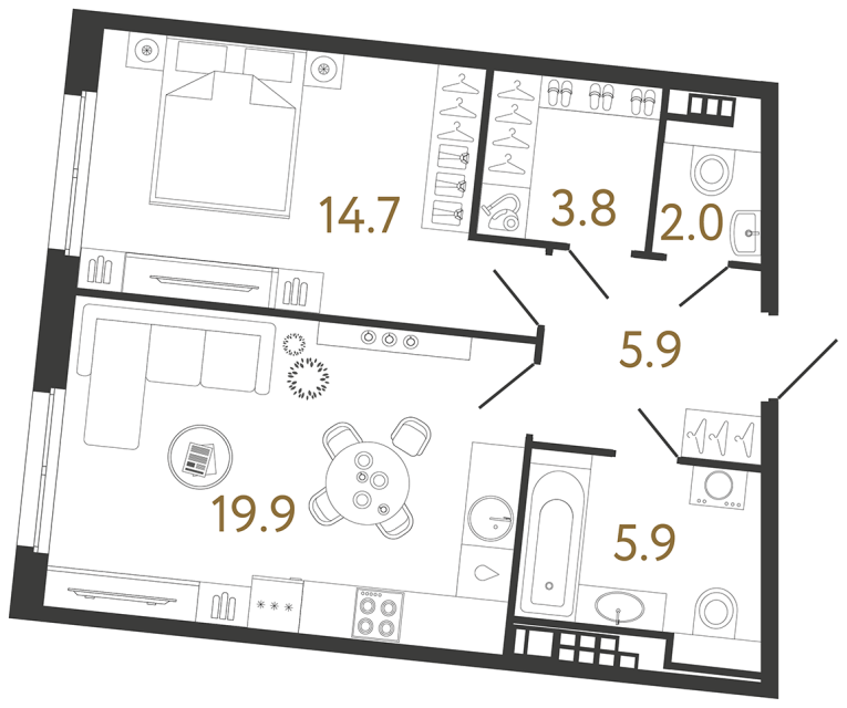 Однокомнатная квартира №183 в ЖК Визионер - 52.2 м²