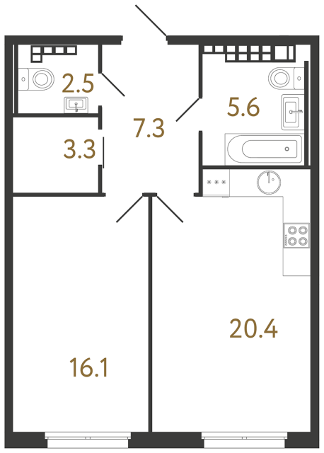 Однокомнатная квартира №193 в ЖК Визионер - 55.2 м²