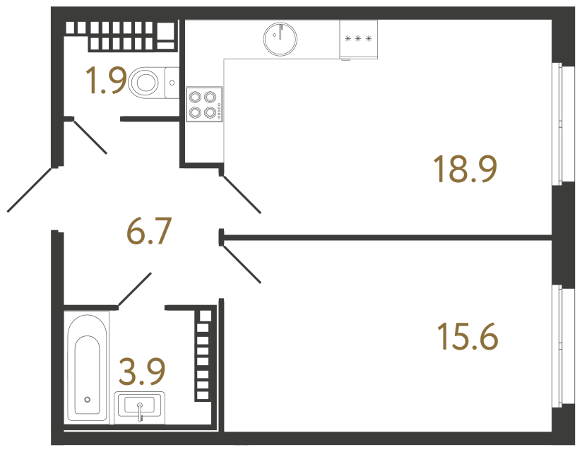 Однокомнатная квартира №137 в ЖК Визионер - 47 м² - №2
