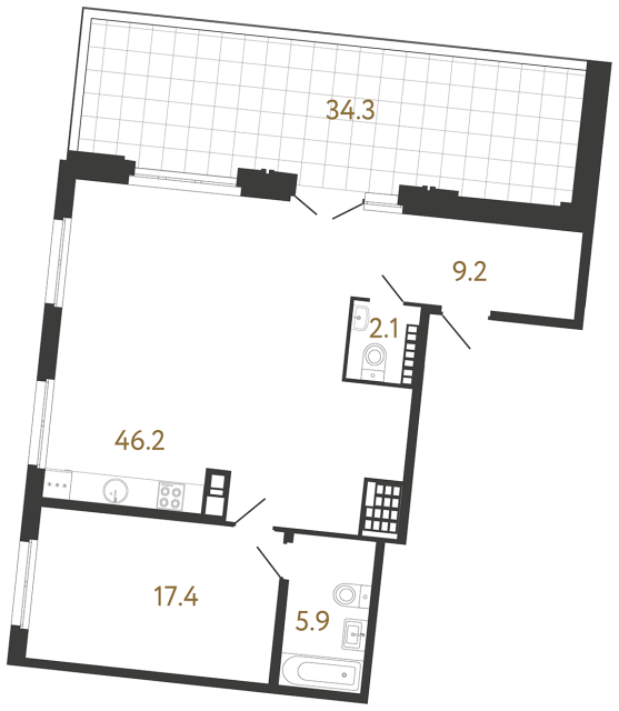 Однокомнатная квартира №167 в ЖК Визионер - 80.8 м²