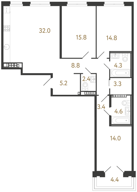 Трёхкомнатная квартира №92 в ЖК Визионер - 108.6 м² - №2