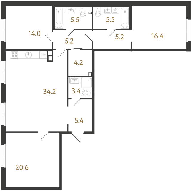 Трёхкомнатная квартира №99 в ЖК Визионер - 119.6 м² - №2